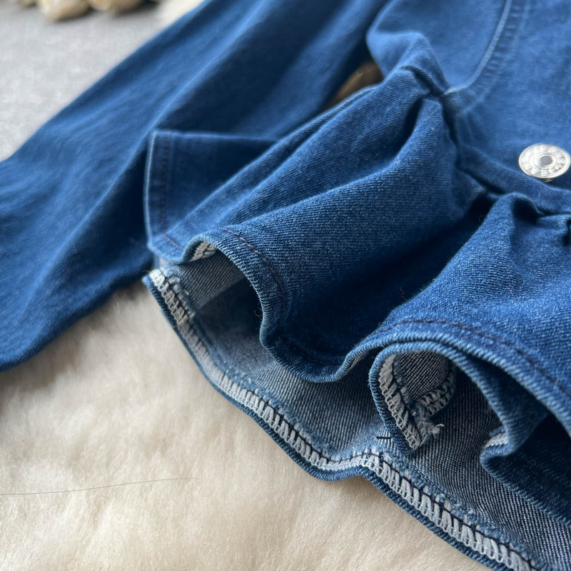 Women's Lace Doll Collar Denim Jacket + Medium-length Hip Skirt Two-piece Suit_voghion.com