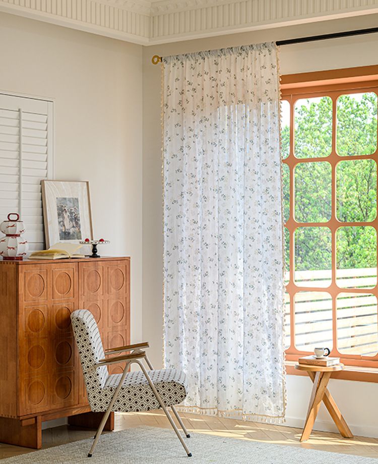 Japanese Style Daisy Semi-Sheer Curtains - 100% Cotton Cafe Curtains For Kitchen, Windows (Tie Top/Grommet/Hook, 60x90cm To 150x300cm, Floral Boho)_voghion.com