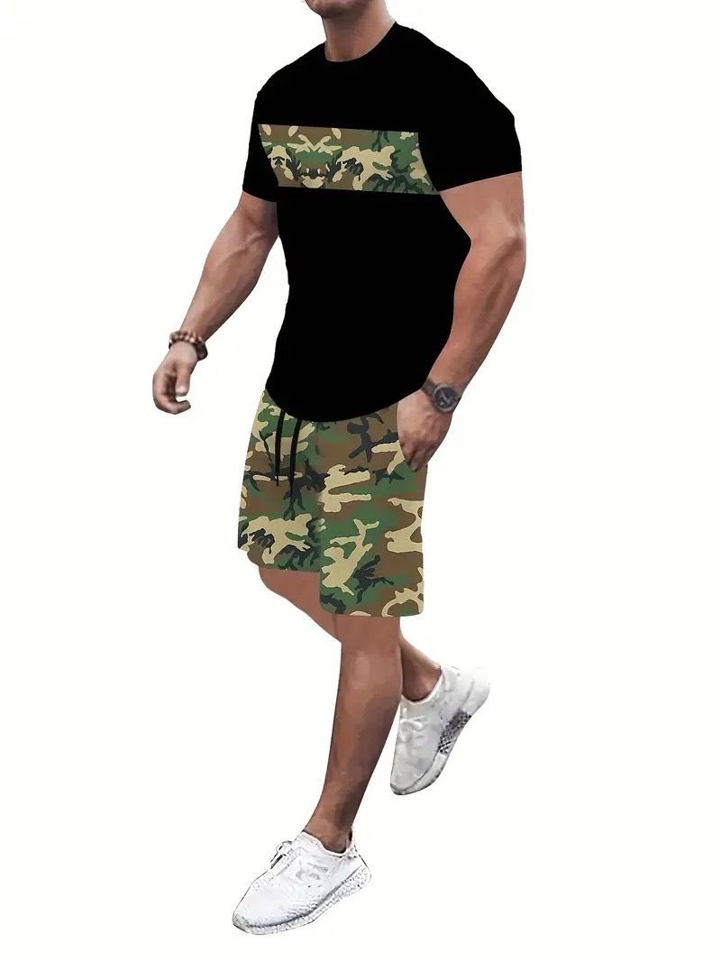 T-shirt e pantaloni a maniche corte alla moda di alta qualità transfrontaliera del 2025, vestibilità ampia, stampa digitale 3D personalizzabile da uomo_voghion.com