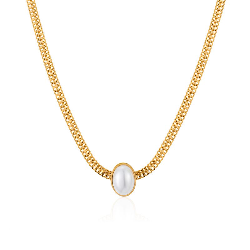 Neue vielseitige natürliche Shijia-Halskette mit großer Perle und dicker Titan-Halskette für Damen, schlichte, elegante kubanische Kette aus Edelstahl_voghion.com