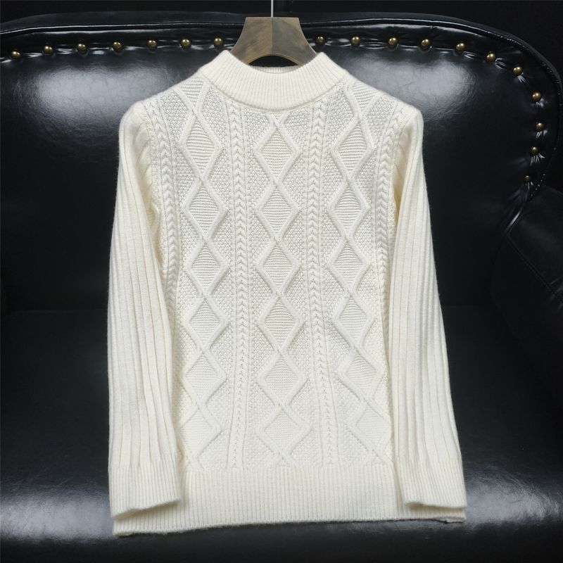 Mode-Zopfmusterpullover für Herren – Übergroßer Winterpullover mit Rundhalsausschnitt, langen Ärmeln, trendigem Strukturdesign (Weiß/Schwarz/Khaki, Größen M-3XL)_voghion.com