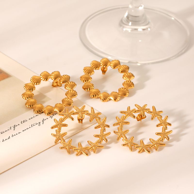 Runde Starfish Shell Stud Ohrringe Für Frauen Edelstahl Geometrische Earing Sommer Mode Schmuck Party Zubehör Geschenk_voghion.com