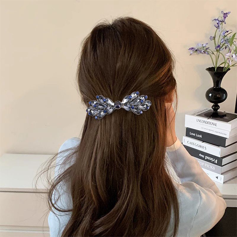 Fermaglio a molla grande con cristalli blu, accessorio per capelli legato a metà sulla parte posteriore della testa, temperamento di alta gamma, fermaglio orizzontale_voghion.com