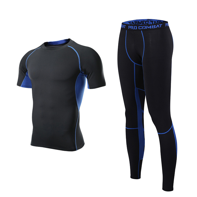 Vêtements pour hommes exercice musculaire vêtements de fitness élastiques deux ensembles de collants à séchage rapide pour hommes vêtements d'entraînement de course à sec_voghion.com