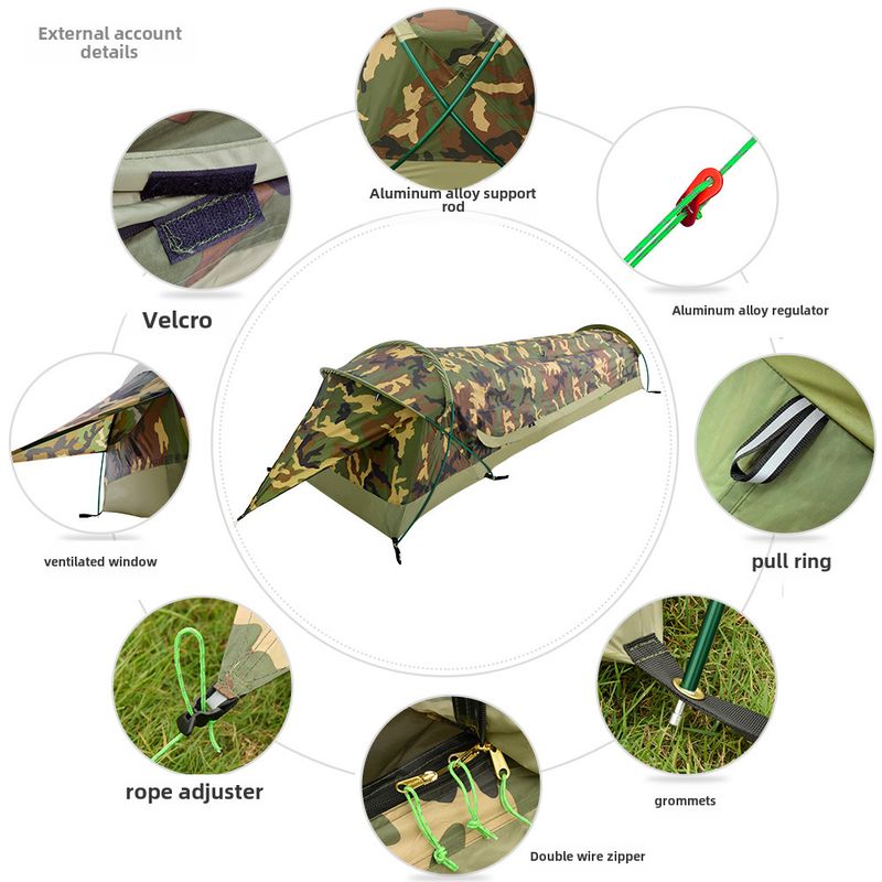 Verdicktes Einzelzelt für den Außenbereich, Camouflage-Tunnelzelt, Bergsteigen, Camping, winddicht, tragbares, wasserdichtes Campingzelt_voghion.com