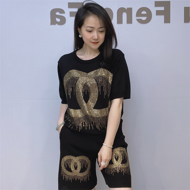 Women’s Clothing Women's Casual Short-sleeved Shorts Knitted Suit Trendy T-shirt Shorts T-shirt Two-piece Set Summer Women's Short-sleeved Suit_voghion.com