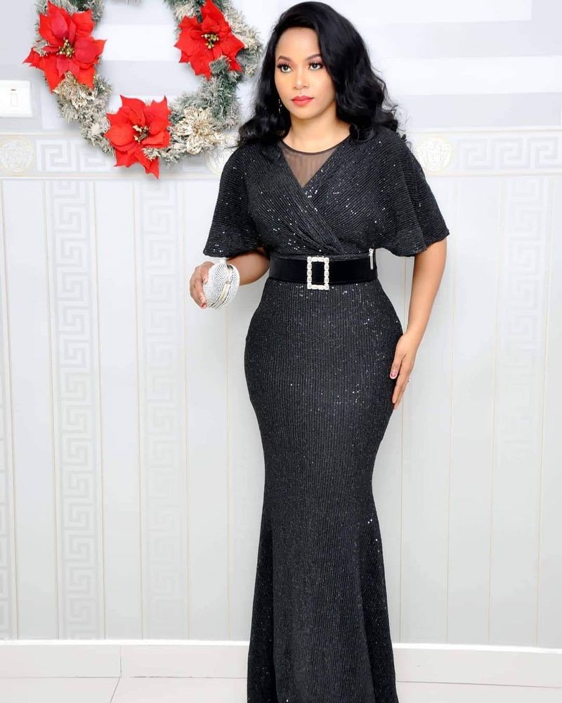 Women's Clothing Elegant Temperament Women's Dress High Elastic Sequins V Neck_voghion.com