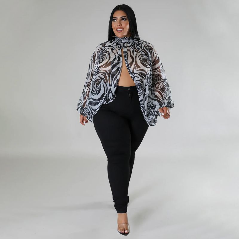 Damen-Oberteil in Übergröße, Übergröße, Damenbekleidung, Rundhalsausschnitt, offener Rücken, Chiffon-Schnüroberteil für Damen_voghion.com