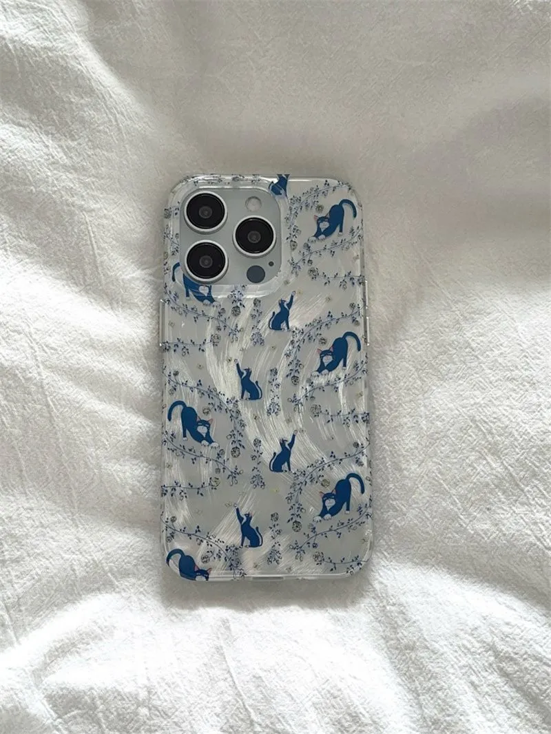 【 5558 People's Collection 】 Ins Style Floral Cat Suitable For IPhone 15 PROMAX Phone Case New 15/14/13 Feather_voghion.com