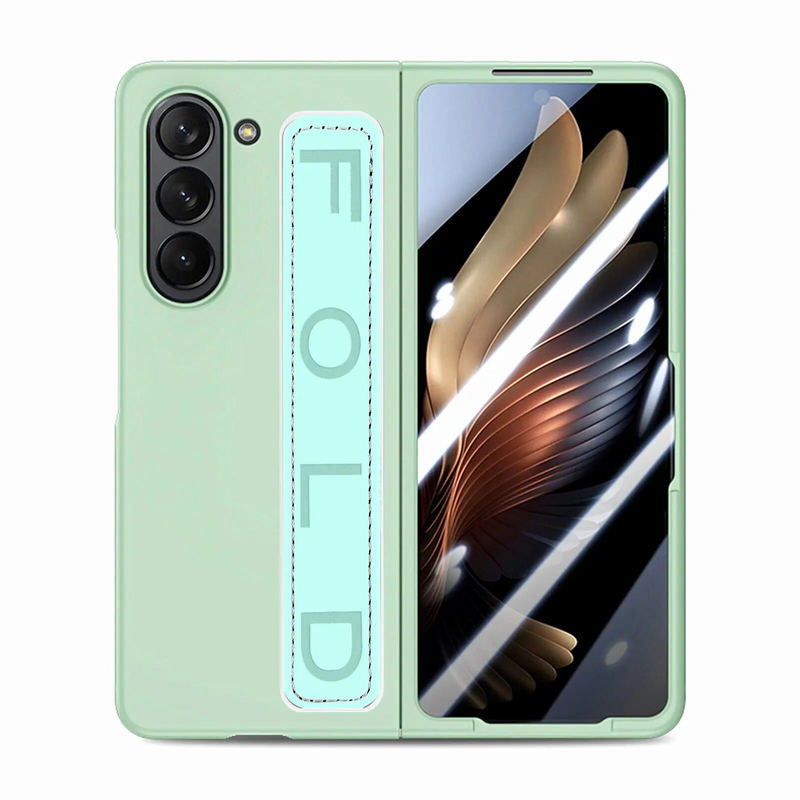 Custodia per telefono con cinturino da polso in pelle PU per Samsung Galaxy Z Fold 5 5G con copertura in plastica di protezione in vetro dello schermo frontale_voghion.com