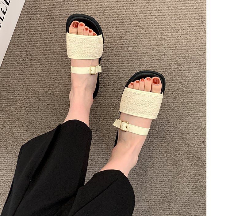 Stomp Feeling Soft Bottom Non-slip Flat Slippers Women's Outer Wear New Retro All-match Casual Beach Shoes_voghion.com