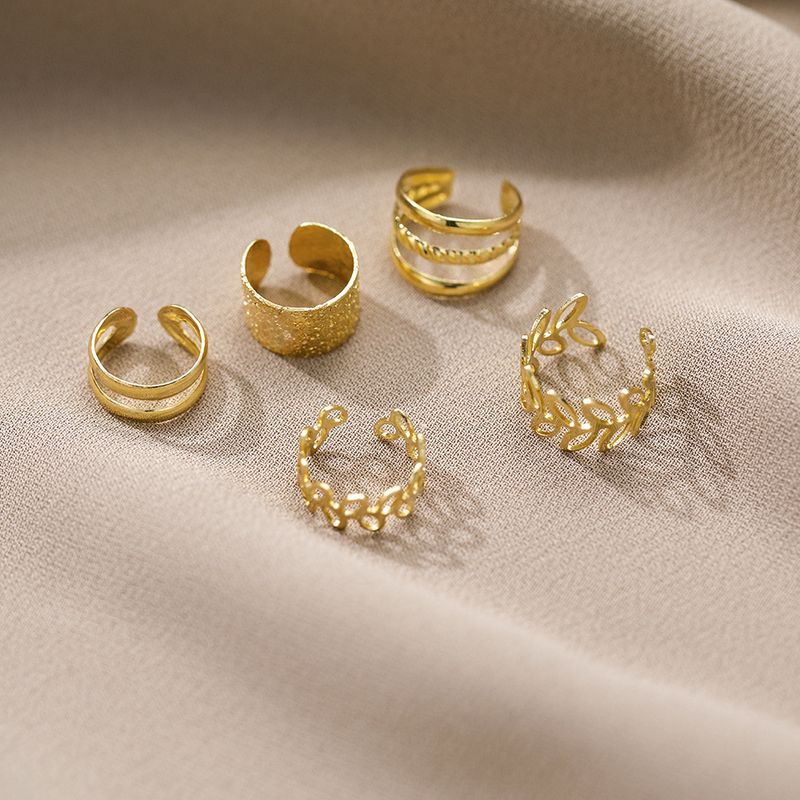 Bohemian Ethnic Retro Women Earring C-shaped Ear Clips Five-piece Set Without Ear Holes Multi-layer Hollow Leaf Stud Earrings Personalized Earrings_voghion.com
