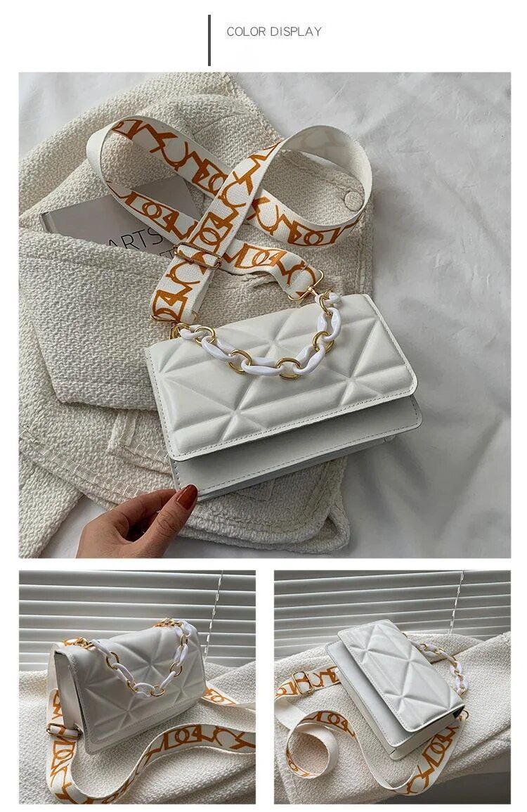 2024 neue einfache lässige Handtasche modische Retro personalisierte breite Schultergurt einzelne Schultertasche modische dicke Kette kleine Tasche_voghion.com
