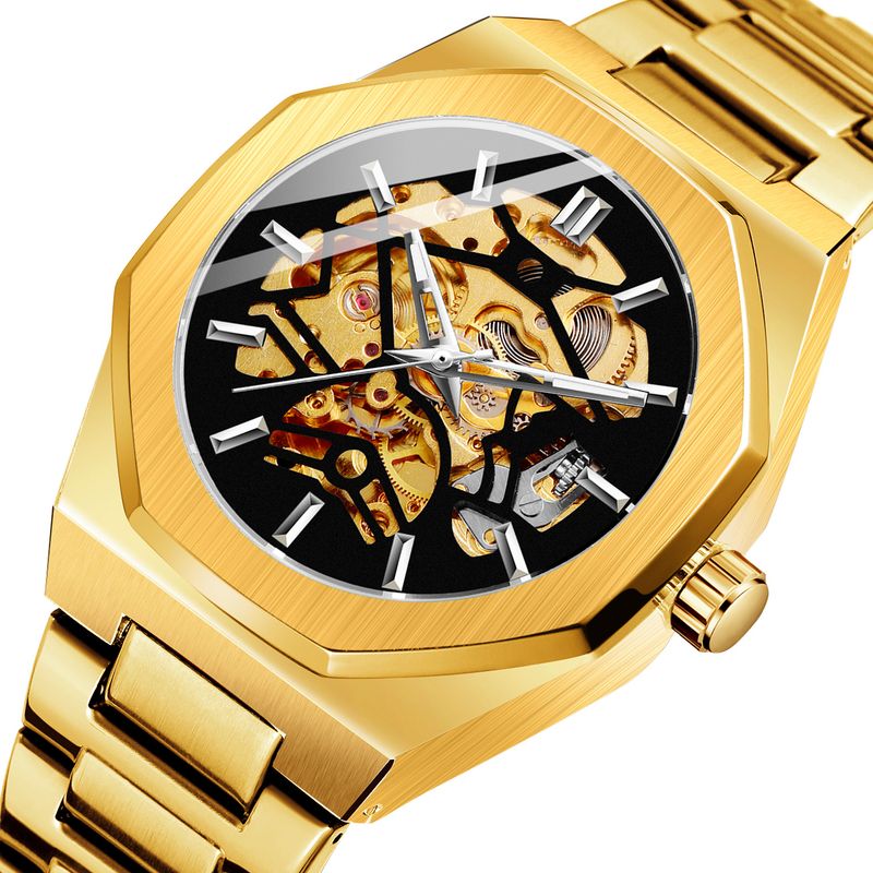 Montre mécanique automatique squelette tendance pour homme avec fonction heure universelle, boîtier en acier inoxydable de 41 mm, verre minéral, bracelet en alliage_voghion.com