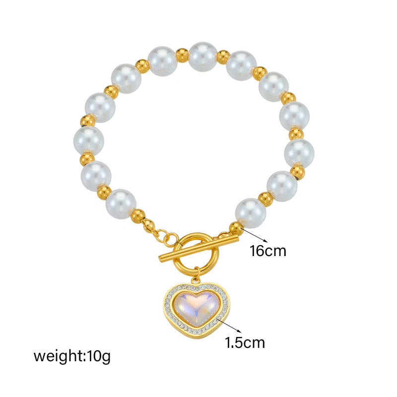 Mode Perle Mit Diamant Herz Anhänger OT Verschluss Elegante frauen Armband_voghion.com