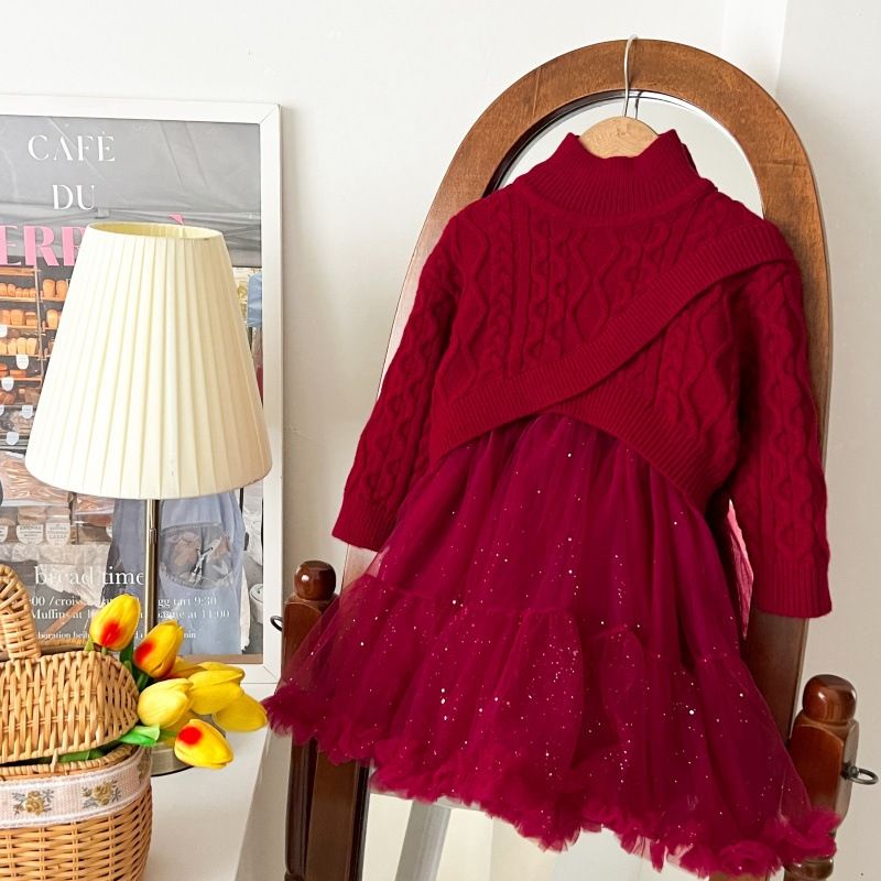Mädchen Pullover Kleid Frühjahr Neue Stil Prinzessin Kleid Niedlich Gestrickte Tutu Rock Zwei Stück Set_voghion.com