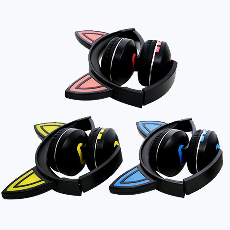 Foldable Cute Cartoon Cat Ear Shape Wireless Headphone Stereo Sport Headset_voghion.com