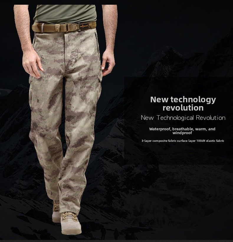 Bird Cold-Proof Soft Shell Jacket Men Hiking Waterproof Windproof Thickened Outdoor Warm Fleece Pants_voghion.com