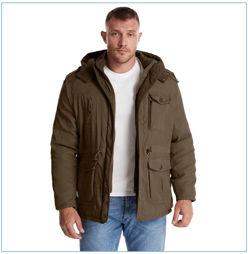 Men's Plus Size Shearling Hooded Cotton Jacket Thickened Multi-Pocket Cotton Top Casual Mid-Length Coat_voghion.com