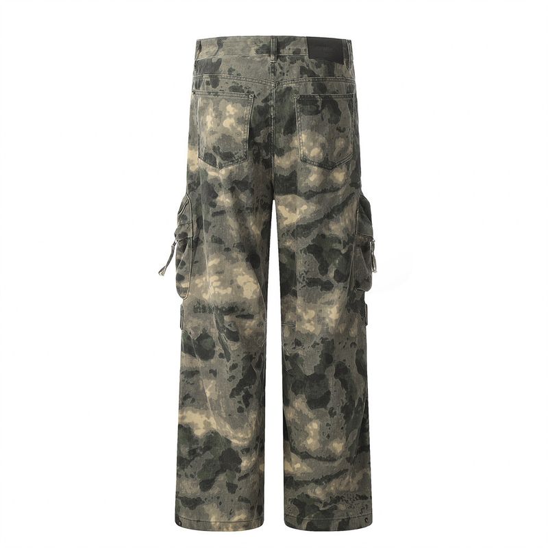 Clothing Mountain Outdoor Multi Pocket Workwear Tie Dye Camouflage Men's Trendy Functional Tactical Pants Loose Straight_voghion.com