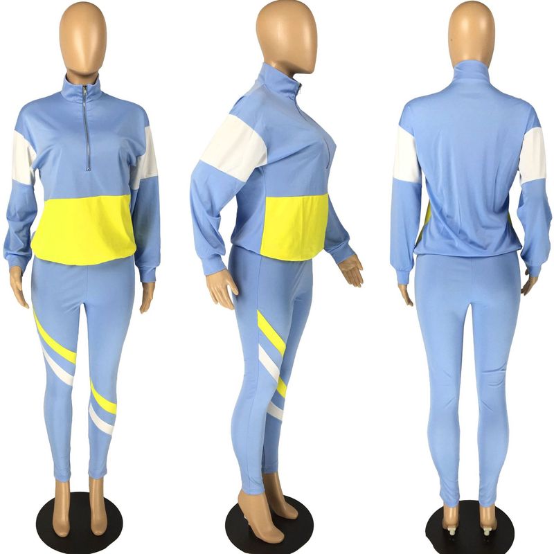 Zweiteiliger Freizeit-Sportanzug für Damen im Farb-Patchwork-Design_voghion.com