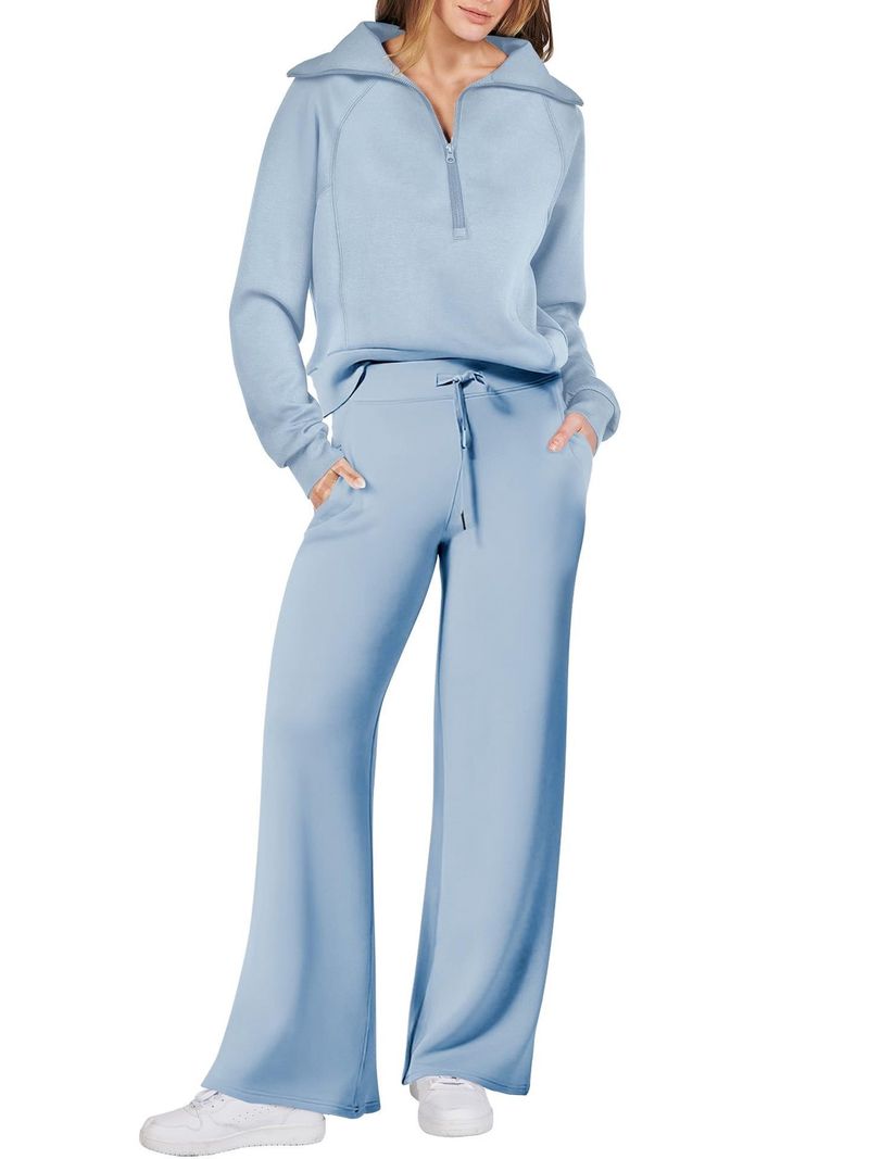 Women's Clothing autumn and winter casual sports suit zipper long sleeved sweatshirt healthy cloth wide leg pants_voghion.com