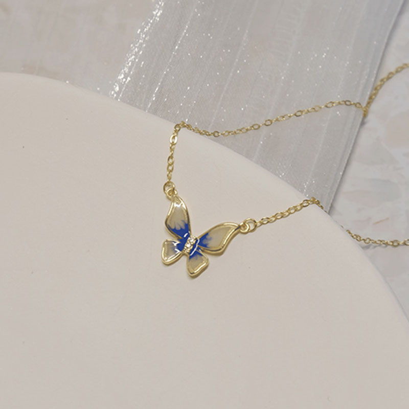 Selo venus sier cor colar para mulher azul borboleta clavícula corrente menina cristal presente dropshipping wh_voghion.com