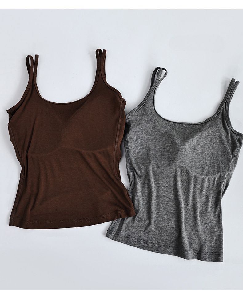 Gilet sans coutures en soie de mûrier | Coussinet de poitrine intégré pour femme | Couche de base fine et respirante pour l'été (M-L)_voghion.com