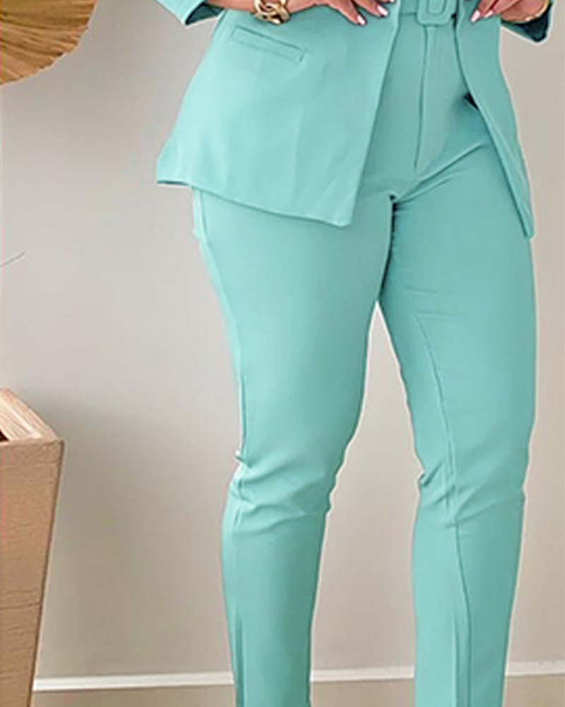 Damen Frühling und Sommer Neue Einfarbige Anzugjacke + Freizeithose Anzug_voghion.com