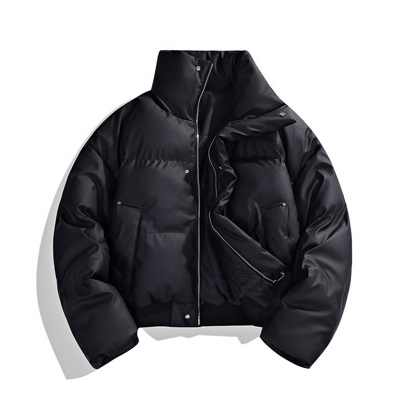 Unisex Winter Solid Color Thickened Cotton Coat Stand Collar Men's Puffer Jacket_voghion.com