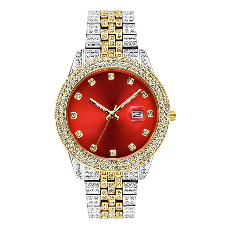 MISSFOX Brand Fashion Hip Hop Full Diamond Glow Calendar Men's Quartz Watch_voghion.com