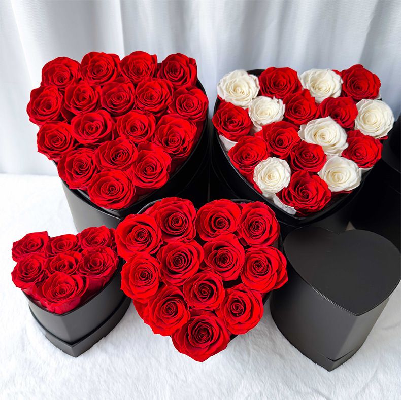 Regalos navideños: Caja de regalo con flores preservadas, cubo de rosas, flores naturales, Día de la Madre, Día del Maestro._voghion.com