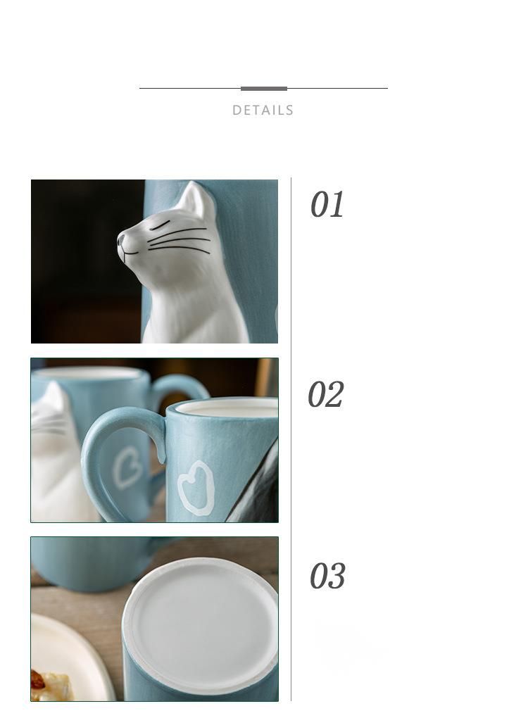 Kubek matowy na Walentynki z kotem, kreskówka 3D, prezent wodny, szczypta brzucha, zestaw dla pary, ceramiczny kubek_voghion.com