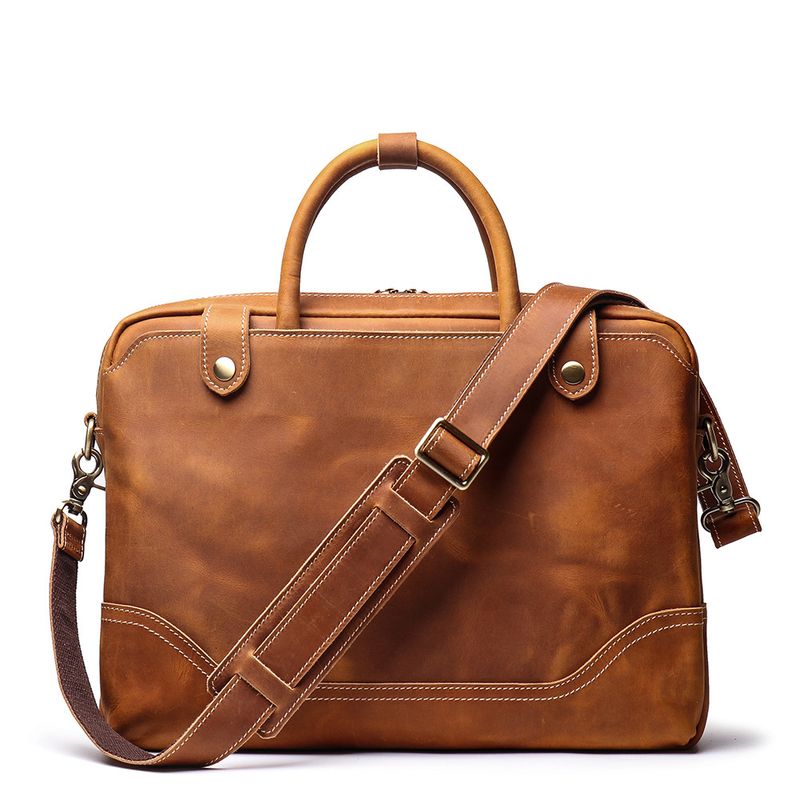 Men's Handheld Document Bag Head Layer Cowhide Single Shoulder Diagonal Straddle Bag Casual Retro 14 inch Genuine Leather Women's Computer Bag_voghion.com