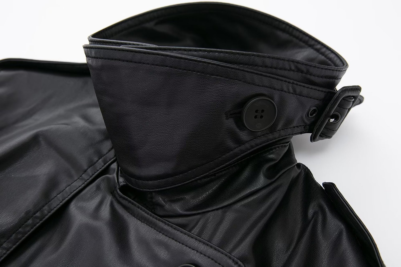 Damesmode lange trenchcoat van imitatieleer herfst losse lange trenchcoat met lange mouwen_voghion.com