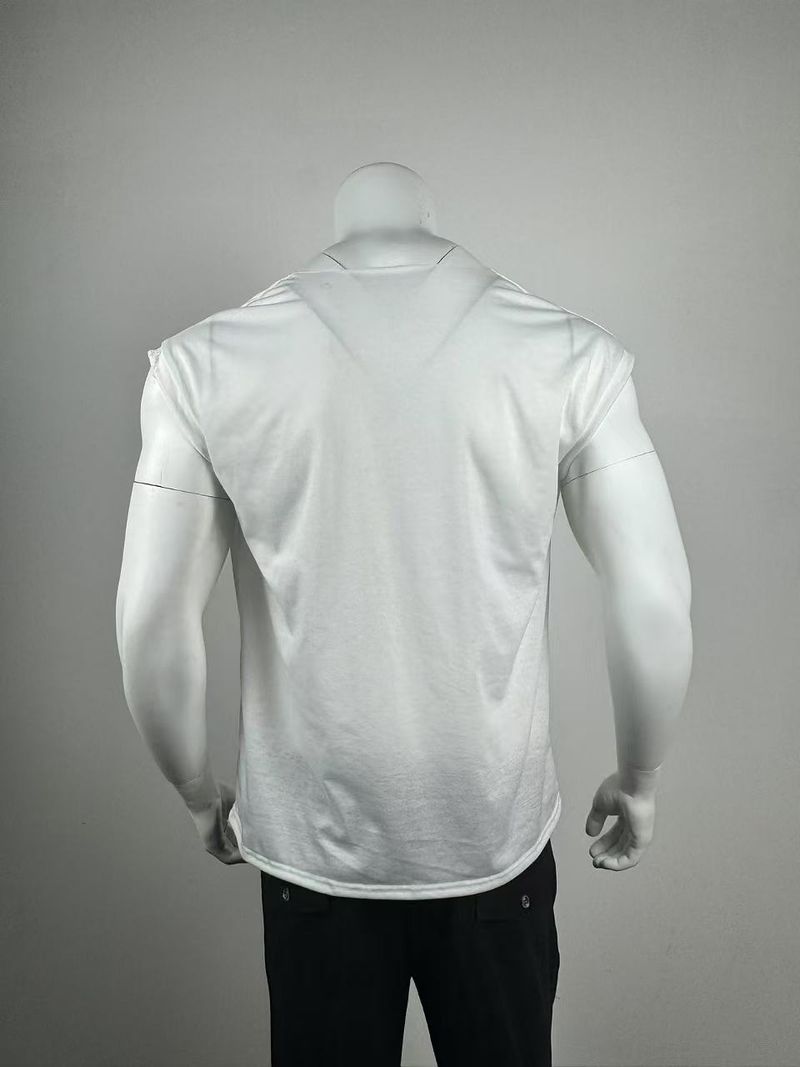 Camiseta deportiva sin mangas de color liso para hombre, cuello en V, hombros anchos, cuello alto, color liso_voghion.com