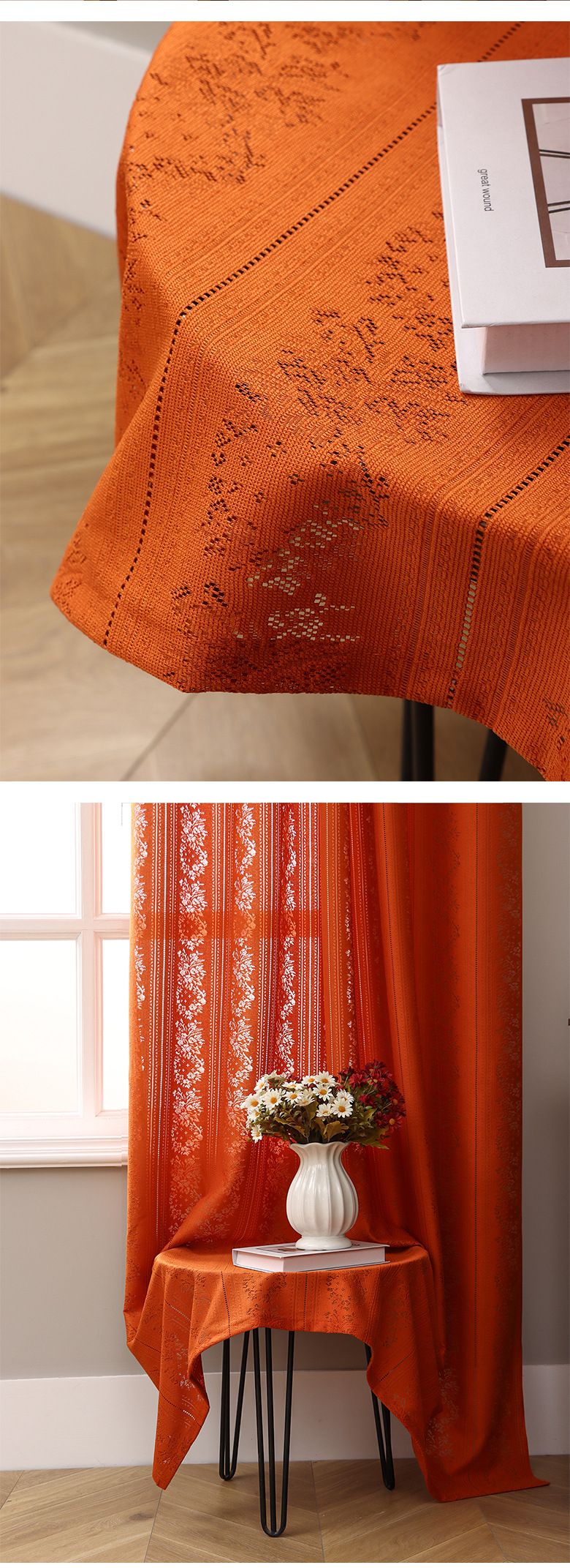 Vintage Lace Sheer Curtains – Semi-Sheer (40%-70% Light Filtering), Ready-Made For Living Room, Bedroom, Balcony_voghion.com