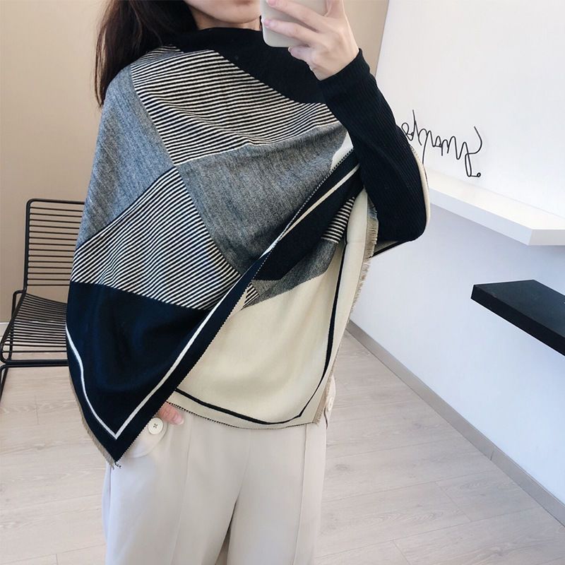 2025 Autumn Winter Geometric Pattern Korean High-end Cashmere Scarf For Women Warm Versatile Internet Celebrity Long_voghion.com