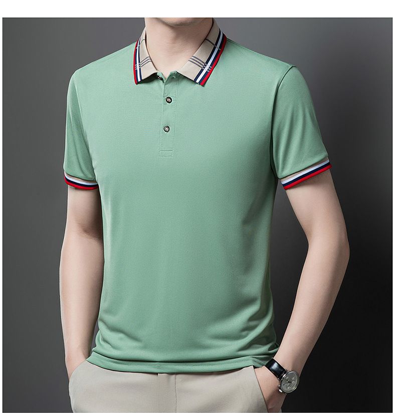 Herrkläder Sommar Herr Kortärmad pikétröja Business Casual Jacquard Lapel T-shirt Ice Silke Andas Casual All Match pikétröja_voghion.com