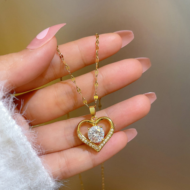 Künstliche Edelsteine Herz Anhänger Halskette für Frauen Goldene Edelstahl Lippen Halskette Weibliche Halsketten Schmuck für Mädchen_voghion.com