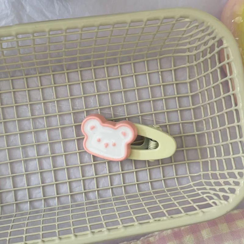 Cremefarbener Teddybär, oval, Cartoon, süß, weich, niedlich, für Mädchen, Entenschnabel, Haarschmuck, Clips, neuer Stil_voghion.com