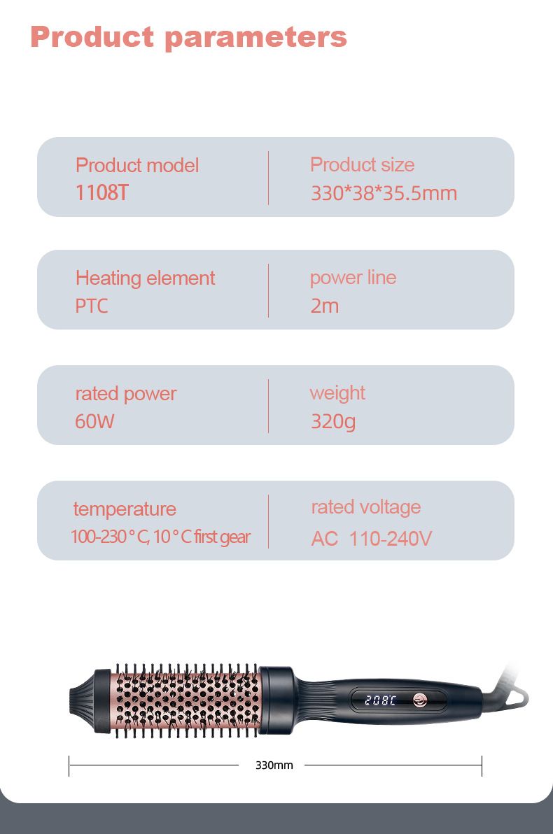 LCD - Pettine, ferro anti-danno, pettine a rulli e piastra elettrica, strumento per capelli 2 in 1 per ricci e_voghion.com