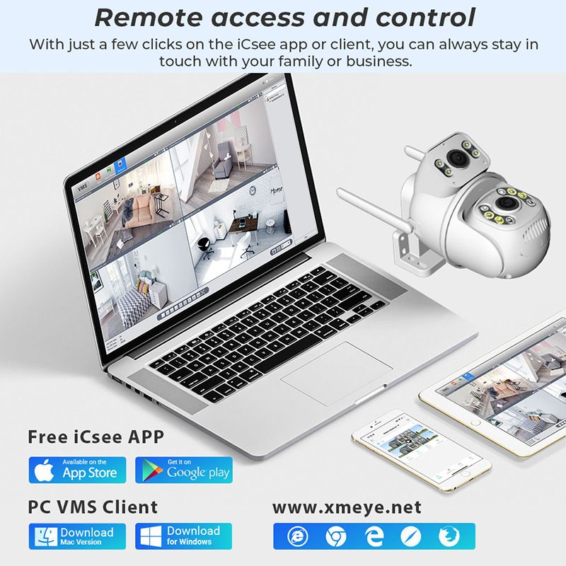 icsee 6MP Dual-Lens PTZ Security Camera With Dual-View & Full-Color Night Vision, WiFi Wireless Surveillance System For Indoor/Outdoor Use_voghion.com
