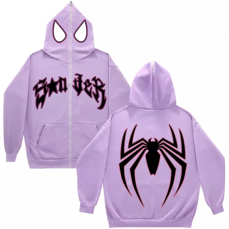 Y2K Zipper Hoodie Harajuku Gothic Kleidung Spinnennetz Herren Damen Streetwear Sweatshirt Mode_voghion.com