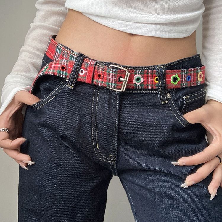 Cintura a quadri versatile con personalità in tela e sottocultura Y2K, nuovi accessori di nicchia da donna del 2025_voghion.com