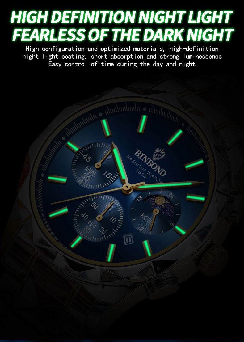 Men's Luxury Stainless Steel Quartz Watch With Butterfly Clasp, Multi-Function Calendar, Waterproof & Night Light, Elegant Business Wristwatch Quartz_voghion.com