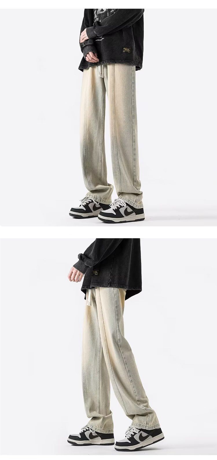 Washed Denim Jeans Men's Spring American High Street Oversized Trendy Brand Loose Straight Leg Pants_voghion.com