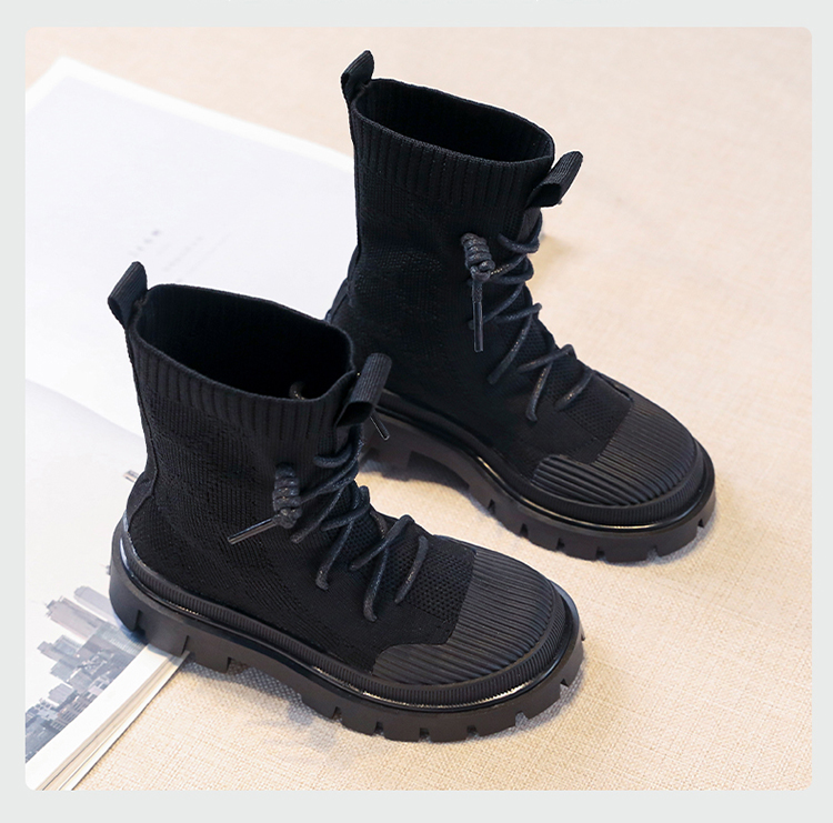 YISHEN Flickor Stövlar Strumpor Skor Snörning Barnstövlar Andas Elastisk Flygande Stickning Chunky Skor Modestövlar för barn_voghion.com