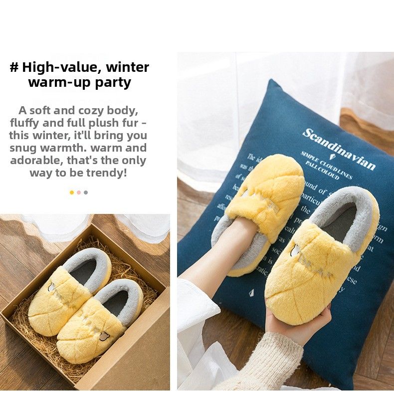 Pantofole da casa invernali in cotone con suola spessa per donna, scarpe con punta rotonda e pelose, pantofole da interno_voghion.com