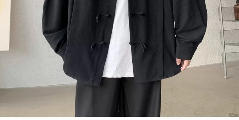 New Chinese Long Sleeved Shirt With Button Closure For Men's Spring And Autumn Designs, Oversized Tang Style Shirt,_voghion.com